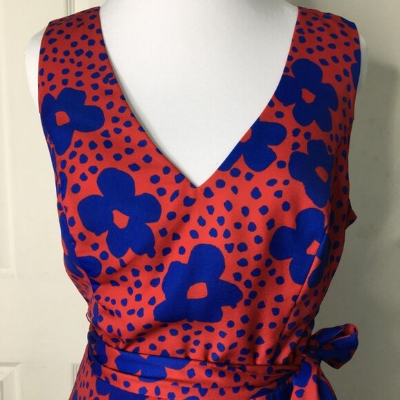 Modcloth Women's Red Dress with Blue Flowers Size Small Timeless Magnetism - Picture 3 of 16